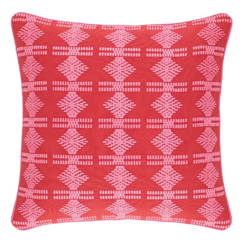 Geo Embroidered Red Decorative Pillow Cover