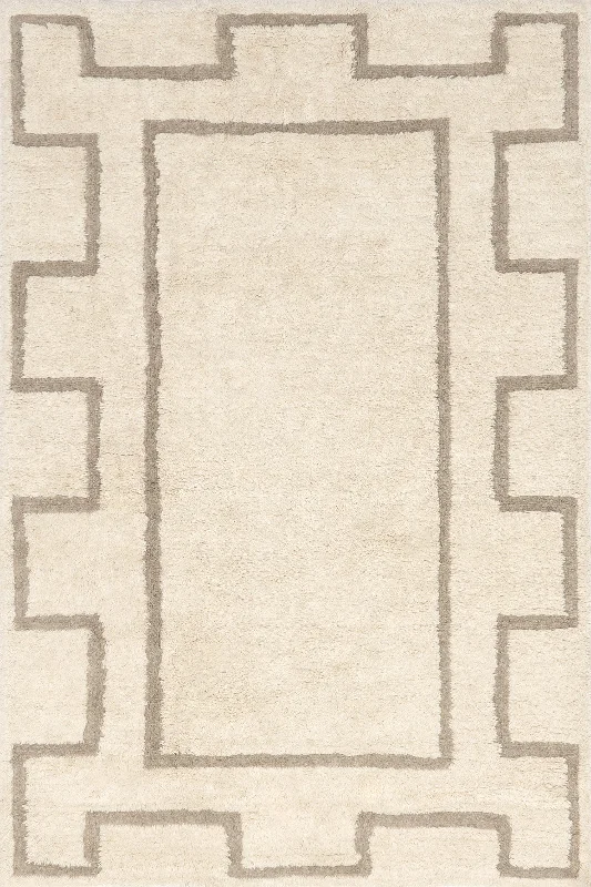 Anita Geometric Wool Washable Rug | Ivory