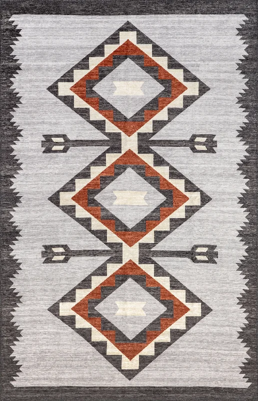 Bertha Washable Mountain Peaks Rug | Grey