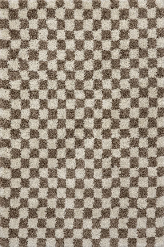 Bettie Retro Checkered Shag Rug | Beige