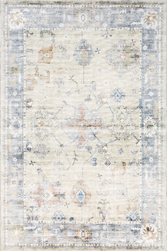 Blaire Vintage Floral Washable Rug | Light Blue