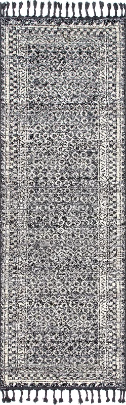 Checkered Diamonds Tassel Rug | Grey