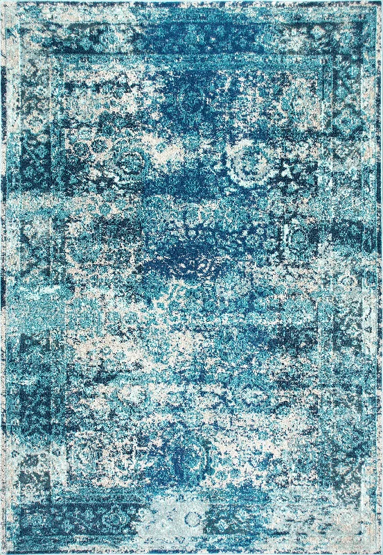 Color Washed Floral Rug | Ocean Blue