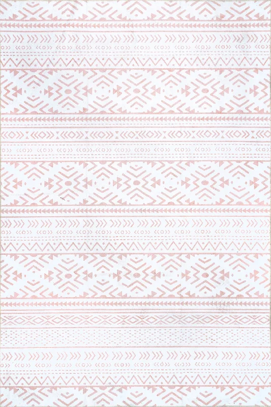 Corrine Washable Banded Rug | Pale Pink