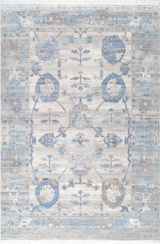 Distressed Foliage Rug | Light Blue