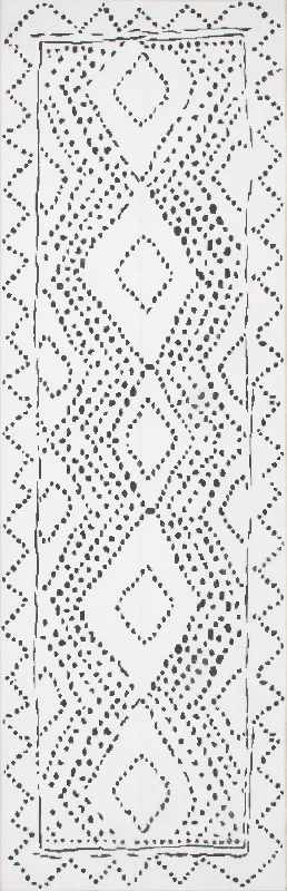 Dotted Diamond Trellis Washable Rug | White