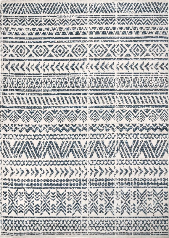 Emma Banded Geometric Rug | Blue