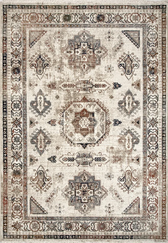 Faded Medallion Fringe Rug | Beige