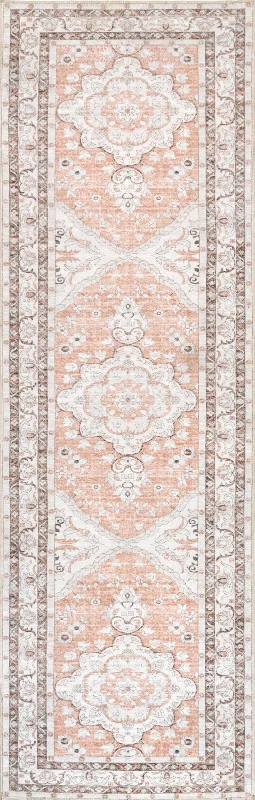 Faded Rosette Washable Rug | Peach