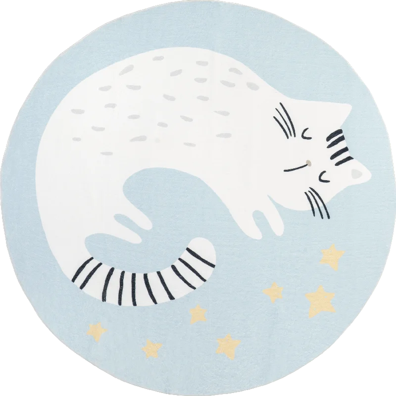 Laelah Naptime Cat Kids Washable Rug | Baby Blue