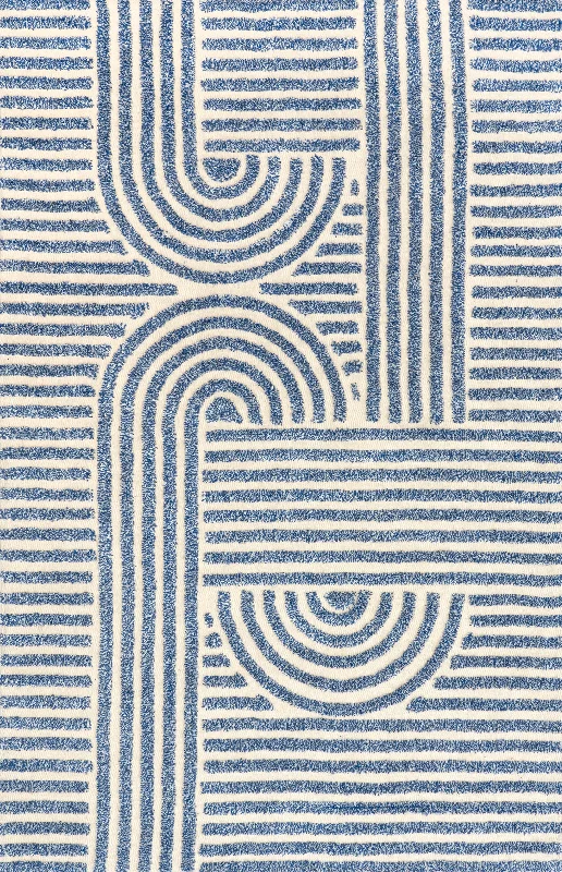 Lolita Striped Shag Pillars Rug | Blue