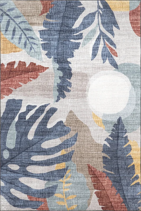 Mindy Leaves Washable Indoor/Outdoor Rug | Blue