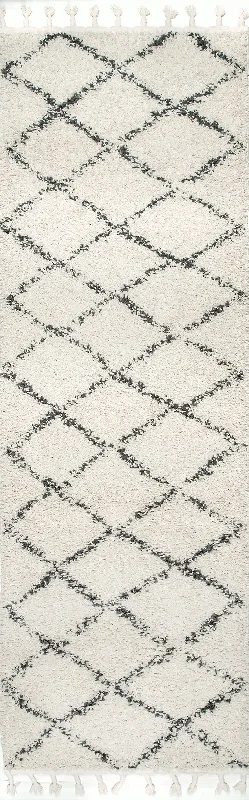 Moroccan Lattice Tassel Rug | Off White