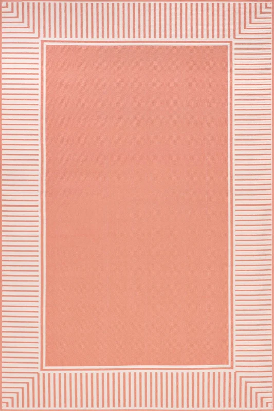 Striped Border Indoor/Outdoor Flatweave Rug | Coral