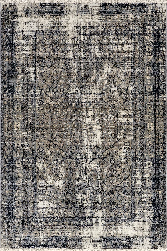 Vintage Medallion Fringe Rug | Dark Grey