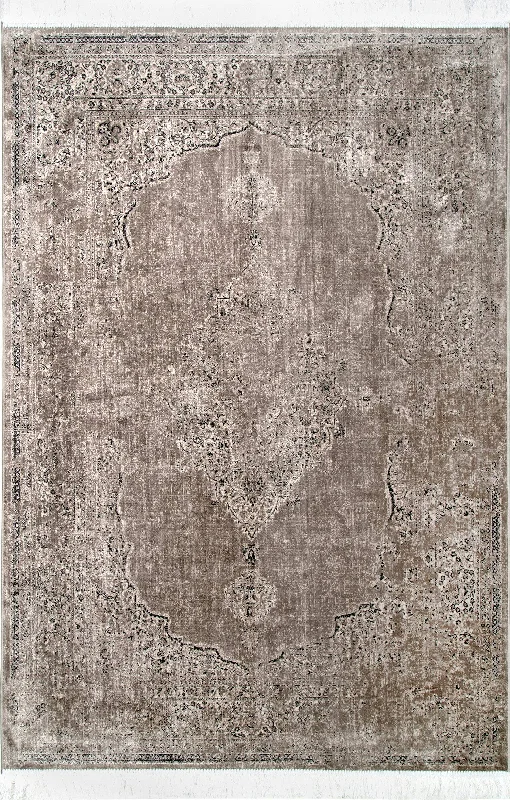 Withering Medallion Fringe Rug | Light Brown