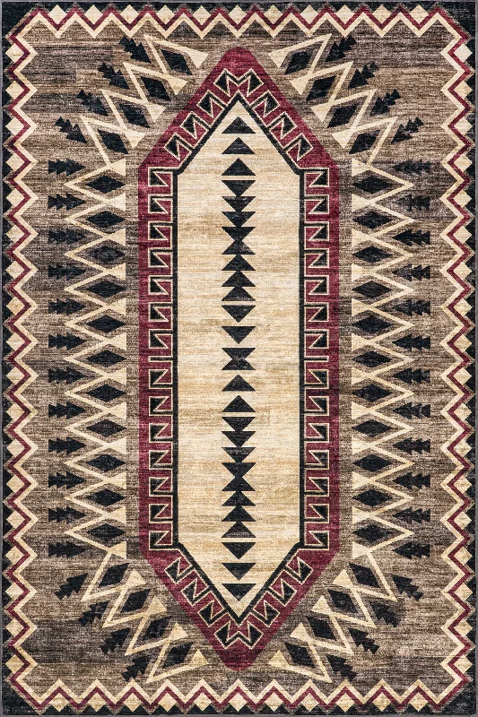 Zuni Southwestern Spill Proof Washable Rug | Brown