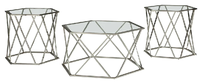 Madanere T015-13 Chrome Finish Occasional Table Set 3CN