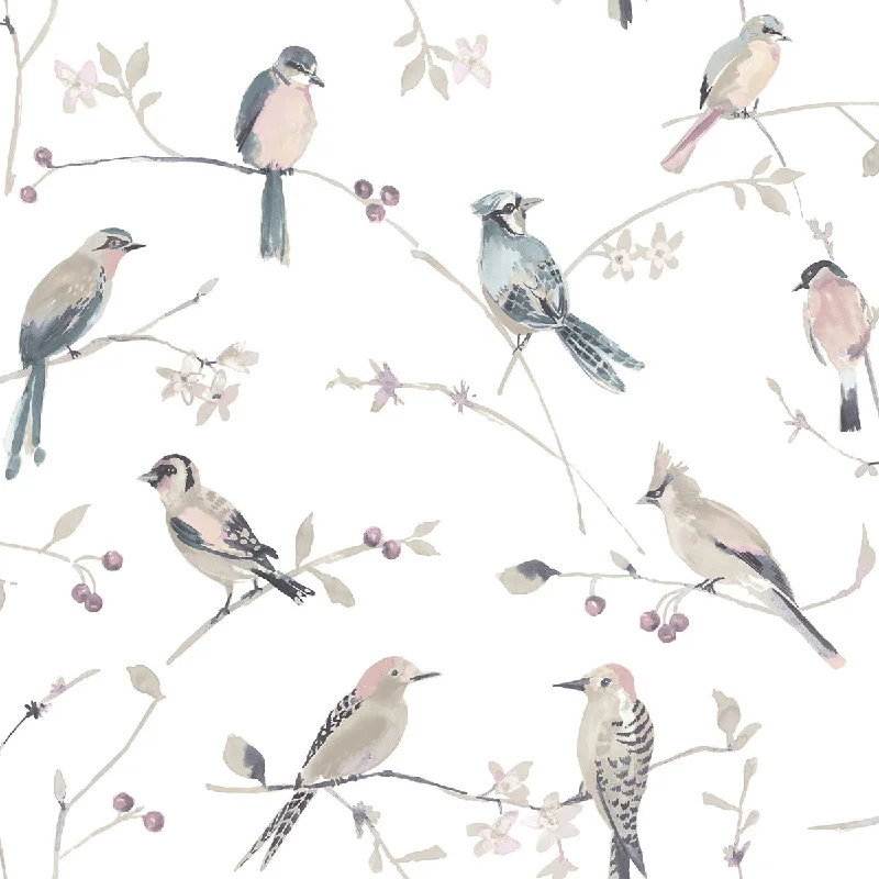 Birdsong Mauve Trail Wallpaper from the Thoreau Collection