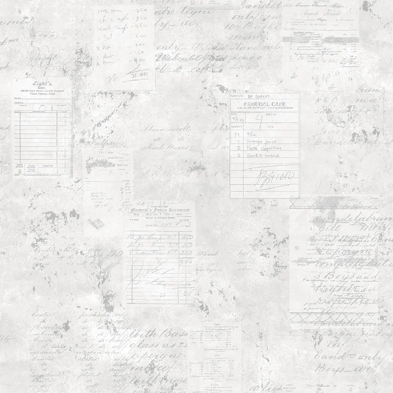 Cafe Receipts Grey/White Wallpaper from the Kitchen Recipes Collection