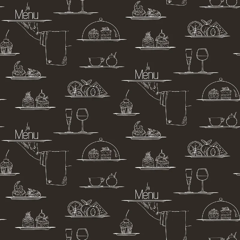 Chalkboard Menu Black Wallpaper from the Just Kitchens Collection