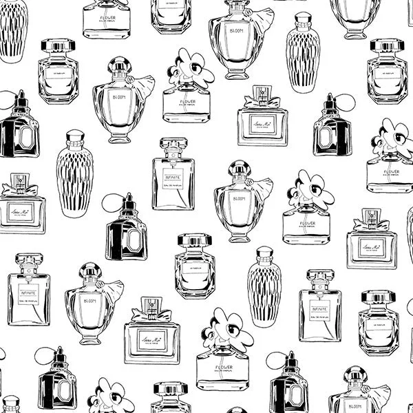 Chita White Perfume Bottles Wallpaper from Design Department by Brewster