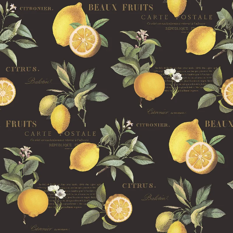 Citron Botanical Black/Yellow Wallpaper from the Just Kitchens Collection