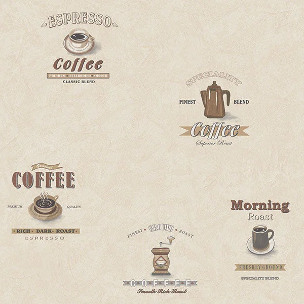 Coffee Cafe Cream/Brown Wallpaper from the Kitchen Recipes Collection