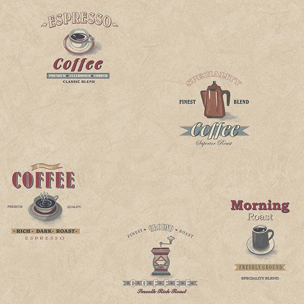 Coffee Cafe Cream/Red Wallpaper from the Kitchen Recipes Collection