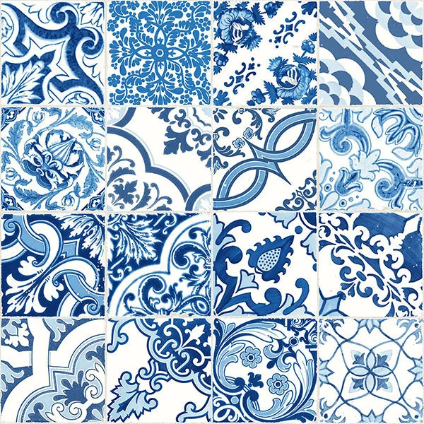 Cohen Blue Tile Wallpaper from Design Department by Brewster