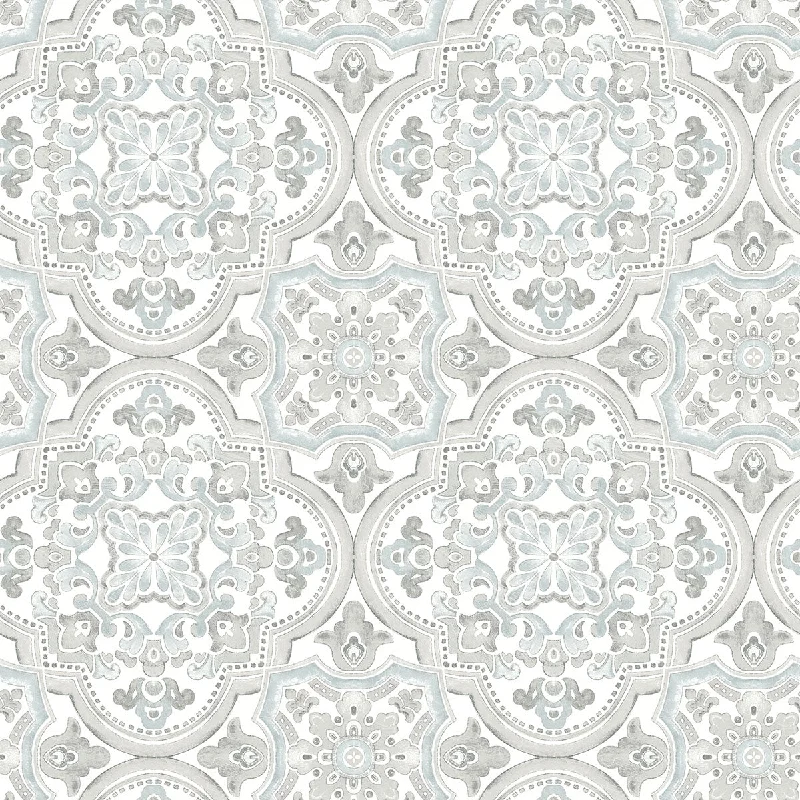 Concord Aqua Medallion Wallpaper from the Thoreau Collection