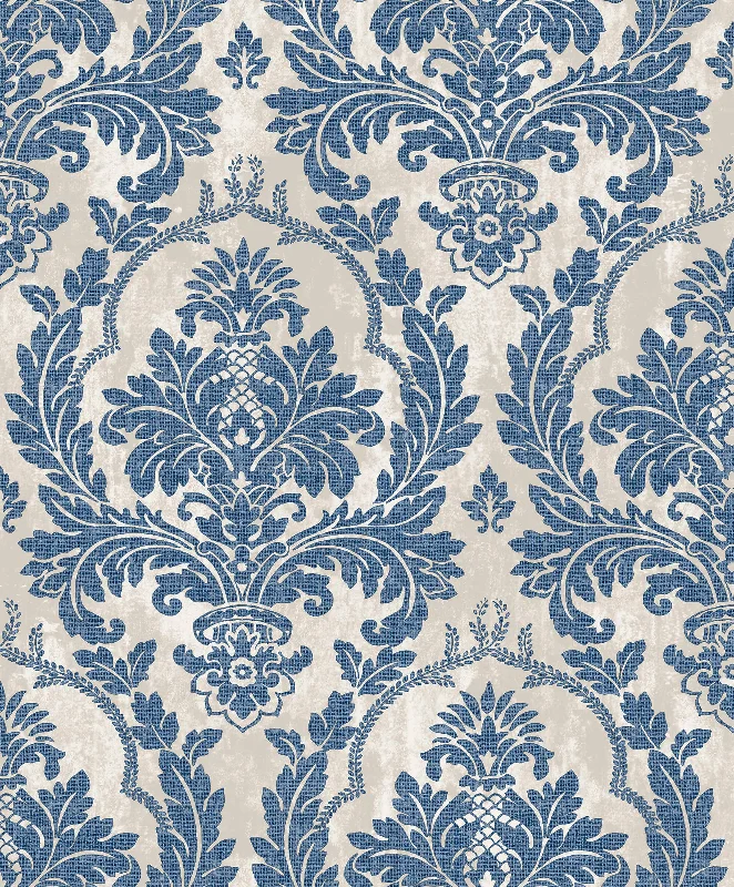 Damasco Platino Blue/Silver Wallpaper from Cottage Chic Collection