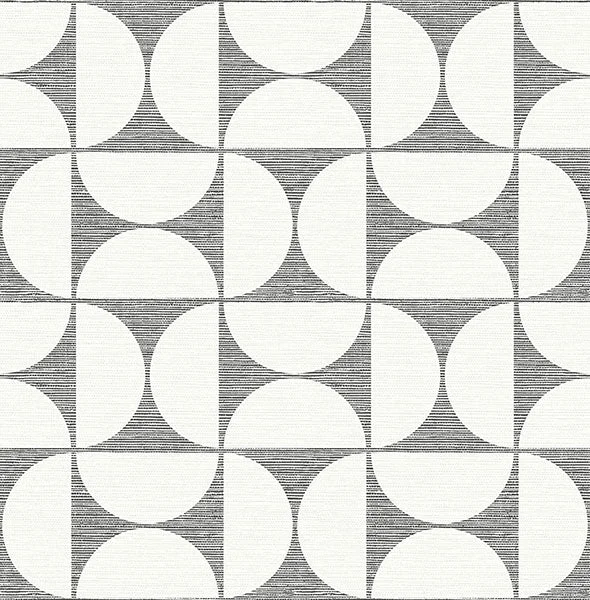 Deedee Black Geometric Faux Grasscloth Wallpaper