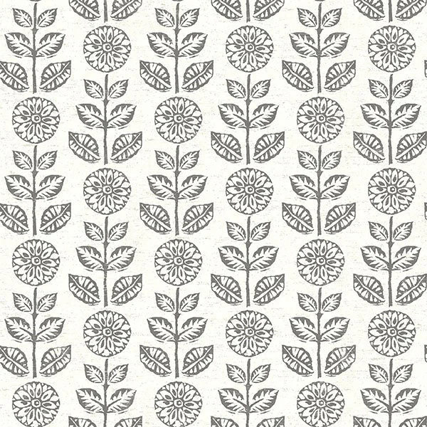 Dolly Dark Brown Folk Floral Wallpaper