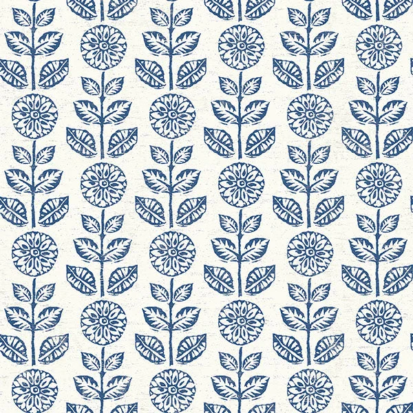 Dolly Navy Folk Floral Wallpaper