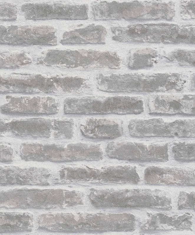 Exposed Brick Wallpaper in White/Greige from the Olio Collection