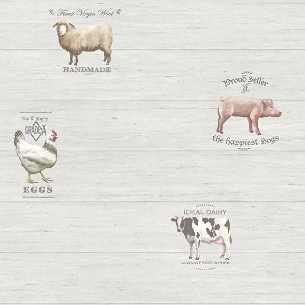 Farmyard Animals Cream/White Wallpaper from the Kitchen Recipes Collection