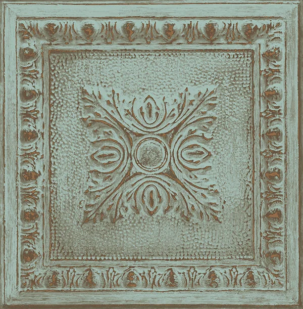 Hazley Turquoise Ornamental Tin Tile Wallpaper