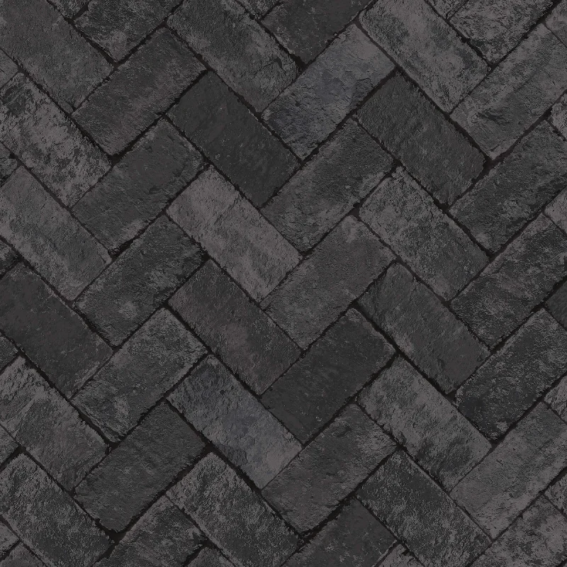 Herringbone Brick Black Wallpaper from the Just Kitchens Collection