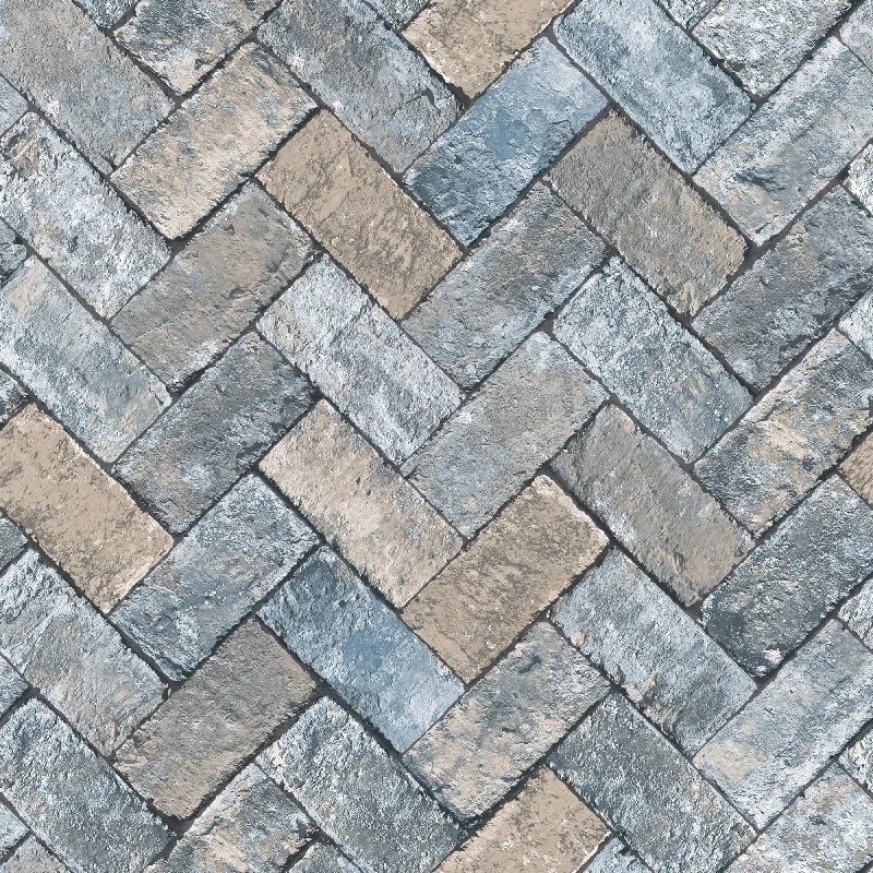 Herringbone Brick Blues/Taupe Wallpaper from the Just Kitchens Collection