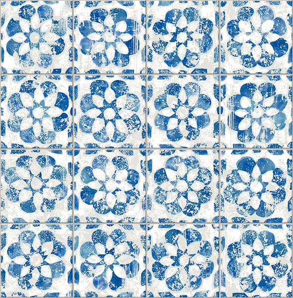 Izeda Blue Floral Tile Wallpaper