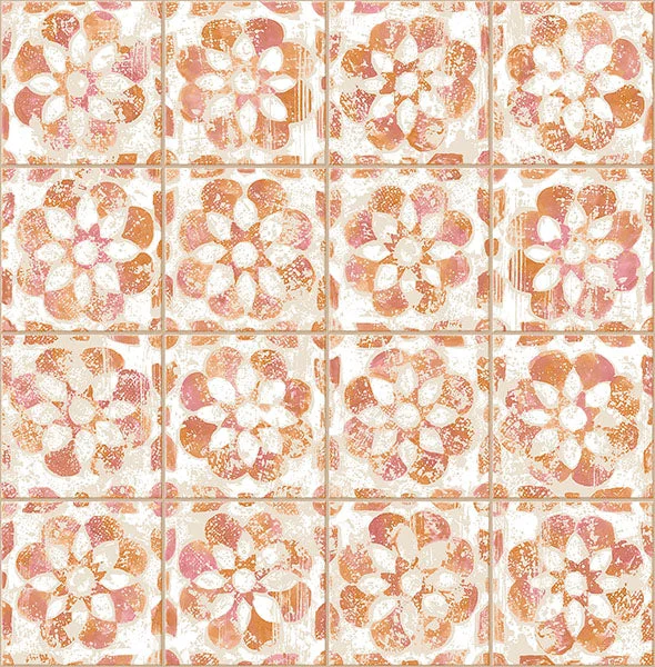 Izeda Coral Floral Tile Wallpaper