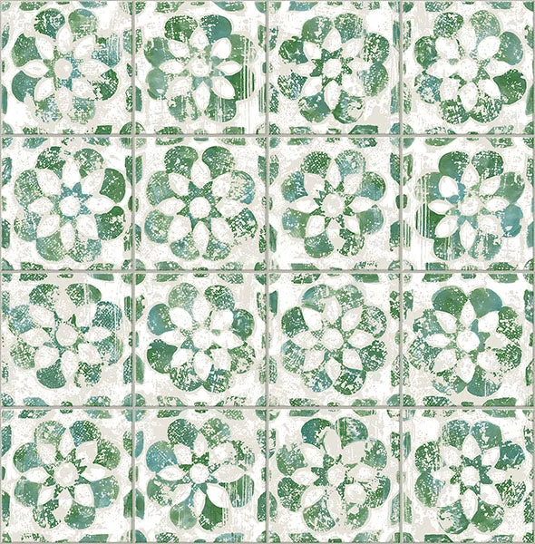 Izeda Green Floral Tile Wallpaper