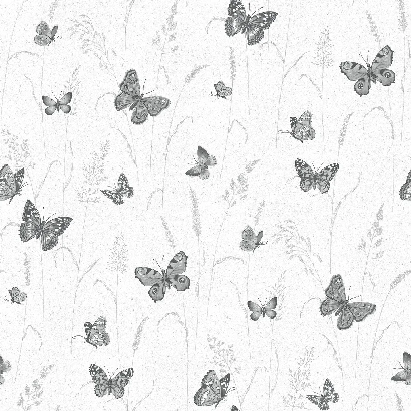 Meadow Butterfly Grey/Black Wallpaper from the Kitchen Recipes Collection