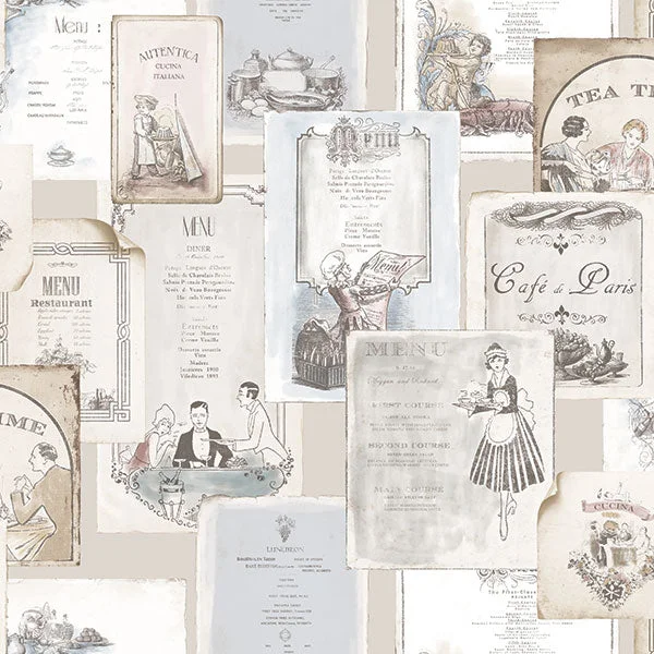 Olde Menus Multicolor Wallpaper from the Kitchen Recipes Collection