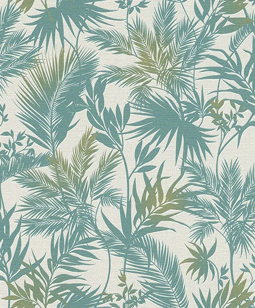 Saura Teal Frond Wallpaper