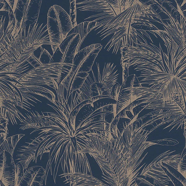 Serra Dark Blue Palm Wallpaper