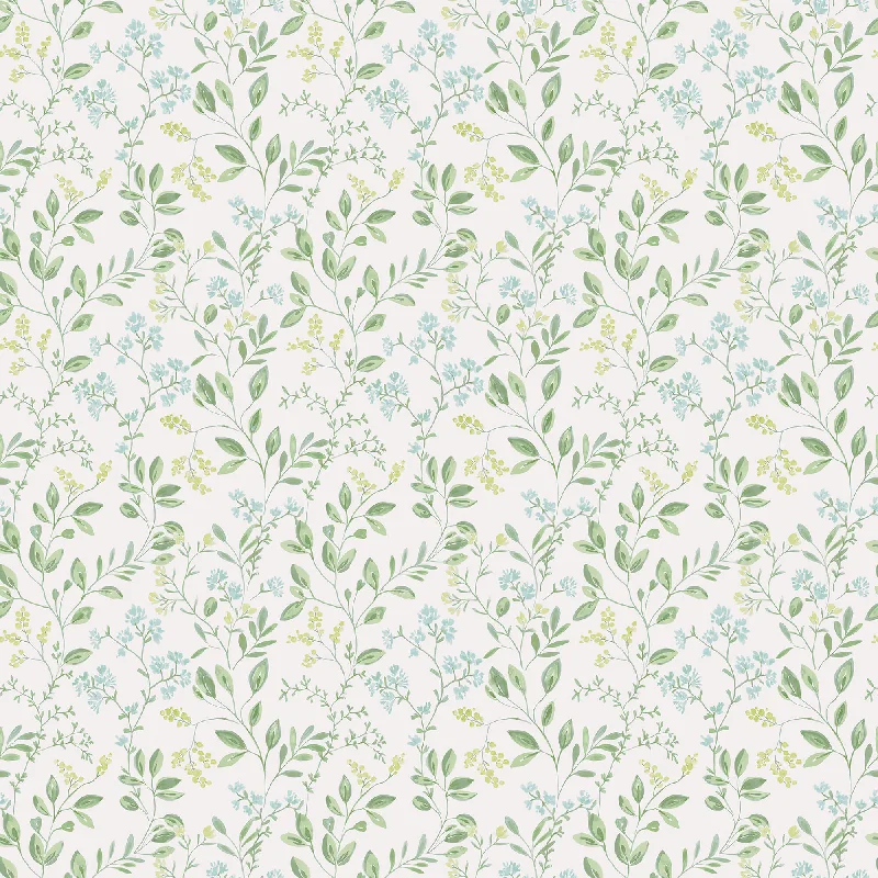 Spring Leaf Trail Green/Blue Wallpaper from the Just Kitchens Collection