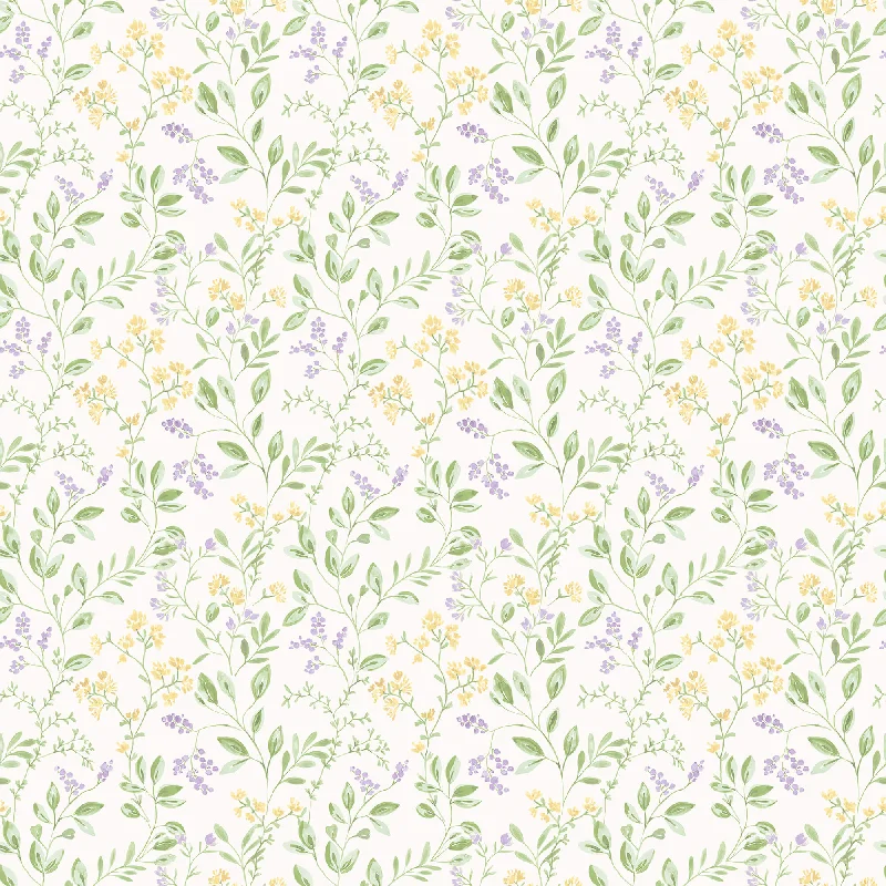 Spring Leaf Trail Lilac/Yellow Wallpaper from the Just Kitchens Collection