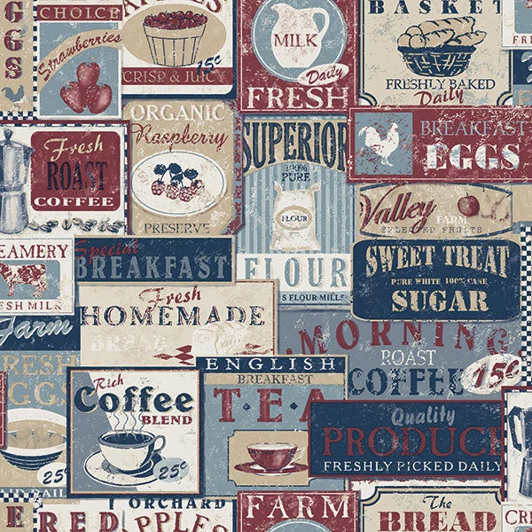 Tea & Coffee Labels Multicolor Wallpaper from the Kitchen Recipes Collection